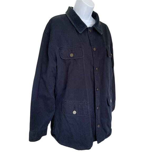 Vintage 90s Navy Blue Chore Barn Jacket Coat Flannel Lined M/L - Picture 2 of 8
